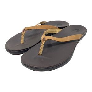 Olukai Ho'opio Womens Size 5 Brown Leather Flip Flop Sandals Casual Beach